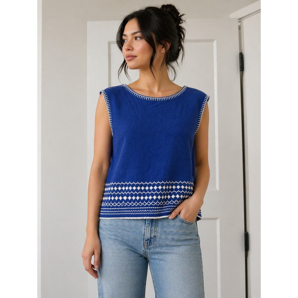 Banana Republic Embroidered crepe top,Neon cobalt Blue SIZE S